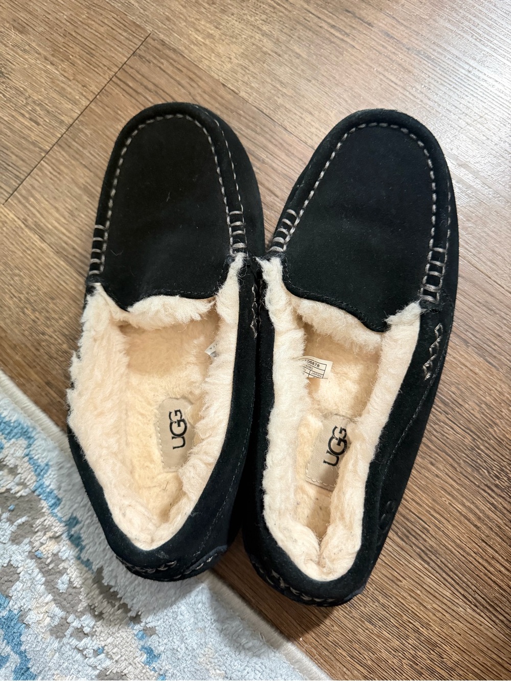 UGG Black Suede Shearling-Lined Moccasin Slippers